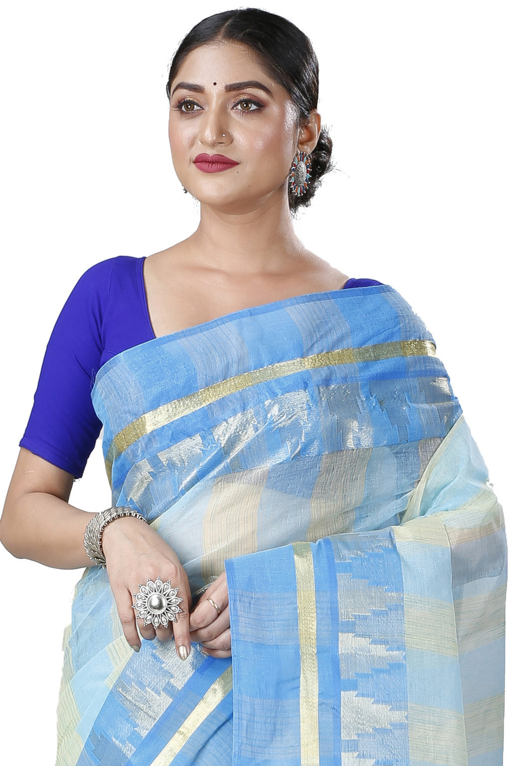 Sky Blue Pure Cotton Vrinda Tant Saree (1092)